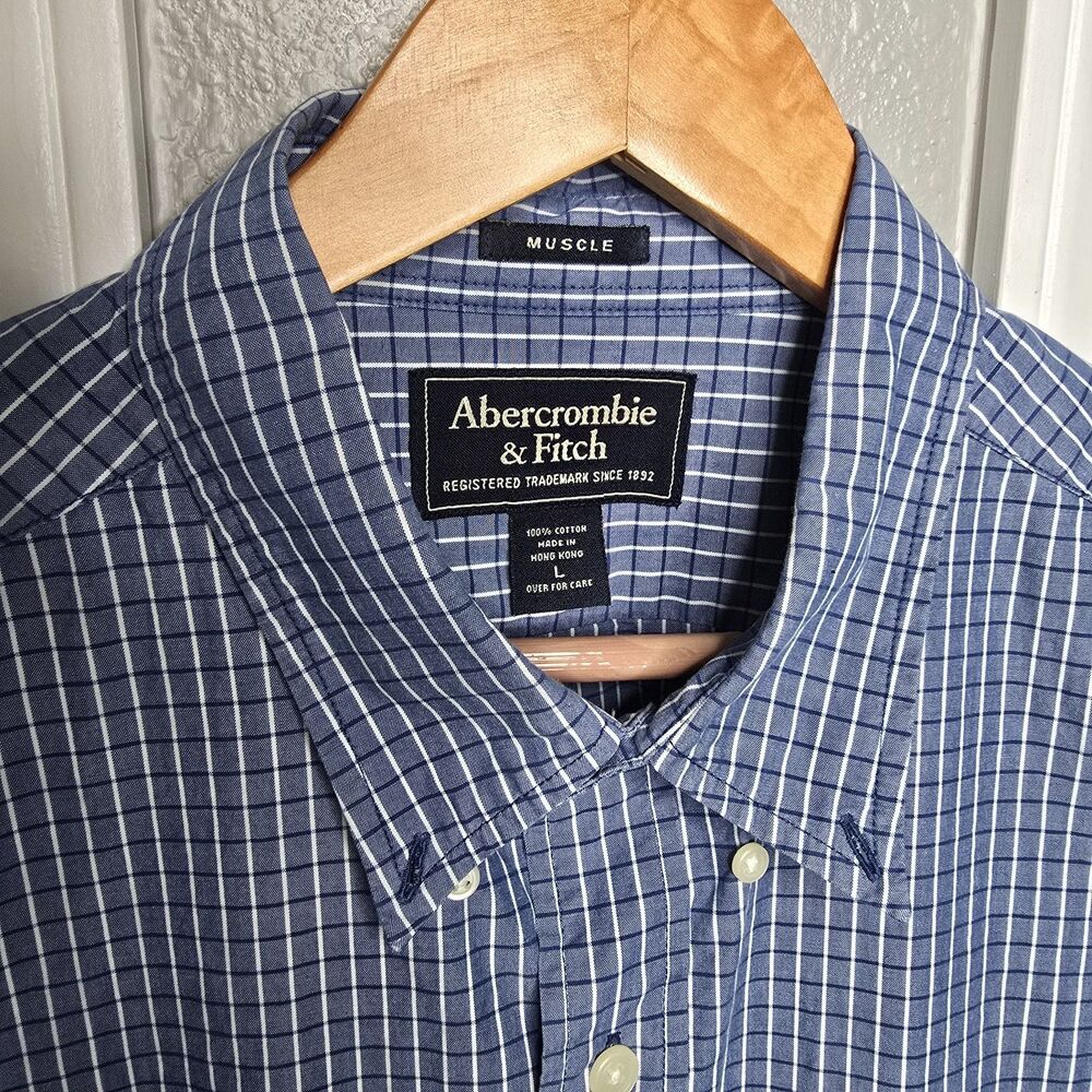 VTG Abercrombie Fitch Shirt Mens L Blue Muscle Long Sleeve Button Up 90s A&F92